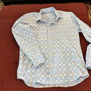 Bugatchi, L, Blue, Tan, Reddish Brown, White